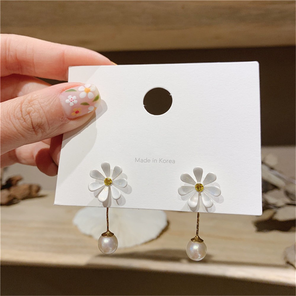 SUN FLOWER Hoa Tai Dáng Dài Hình Hoa Cúc Đính Ngọc Trai Nhân Tạo Thời Trang