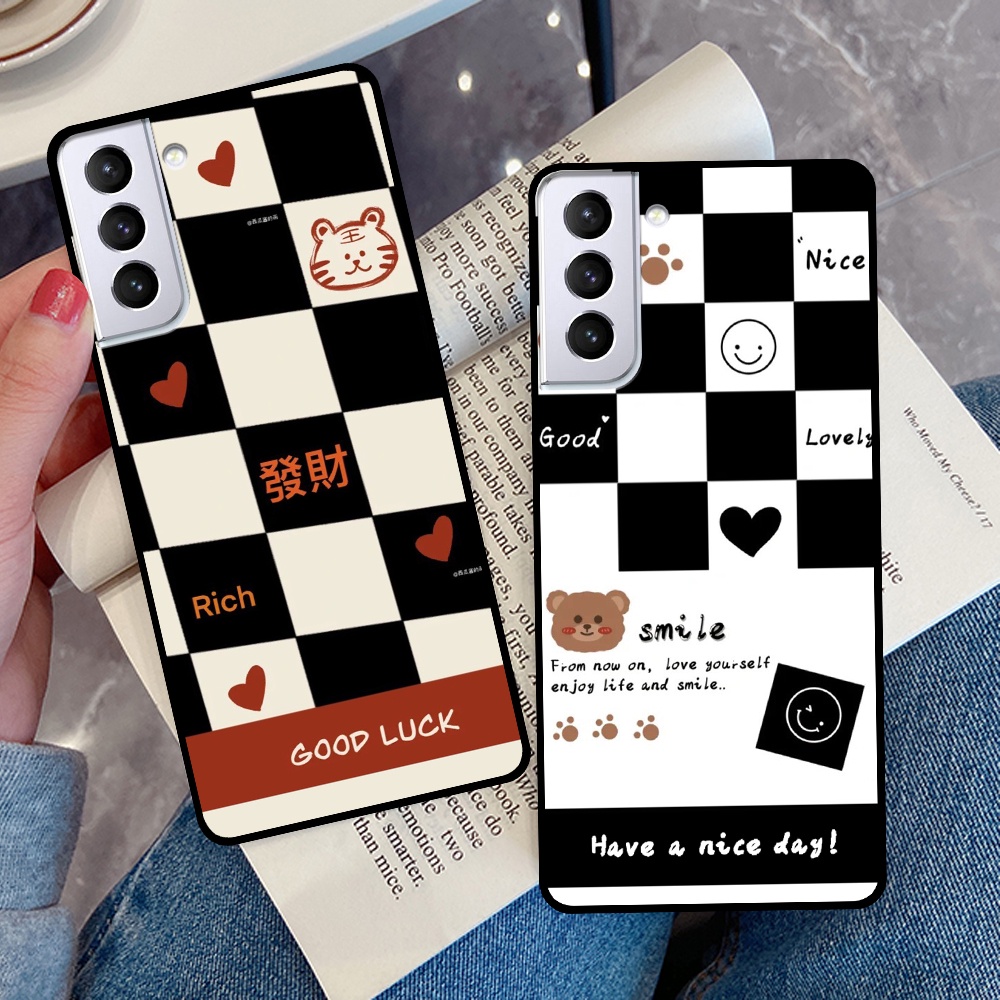 Ốp lưng Samsung S21 5G / S21 Plus 5G / S21 Ultra 5G / S21 FE in hình sọc caro, họa tiết đen trắng dễ thương