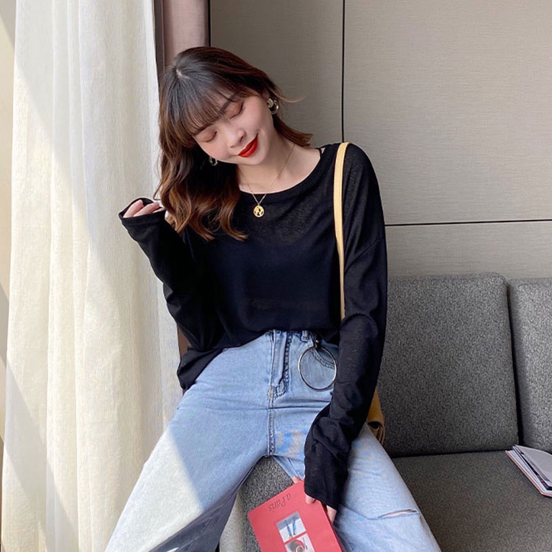 Áo Thun Tay Dài Chống Nắng Phong Cách Thời Trang Hàn Quốc Cho Nữ