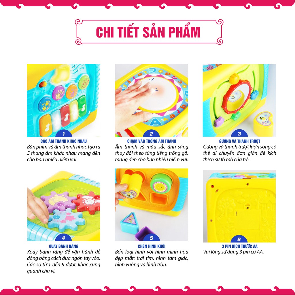 Đồ chơi giáo dục sớm cho bé 6 tới 24 tháng: Hộp âm nhạc, thả hình khối, đồ chơi trống cho bé - hình lục giác Winfun 0741