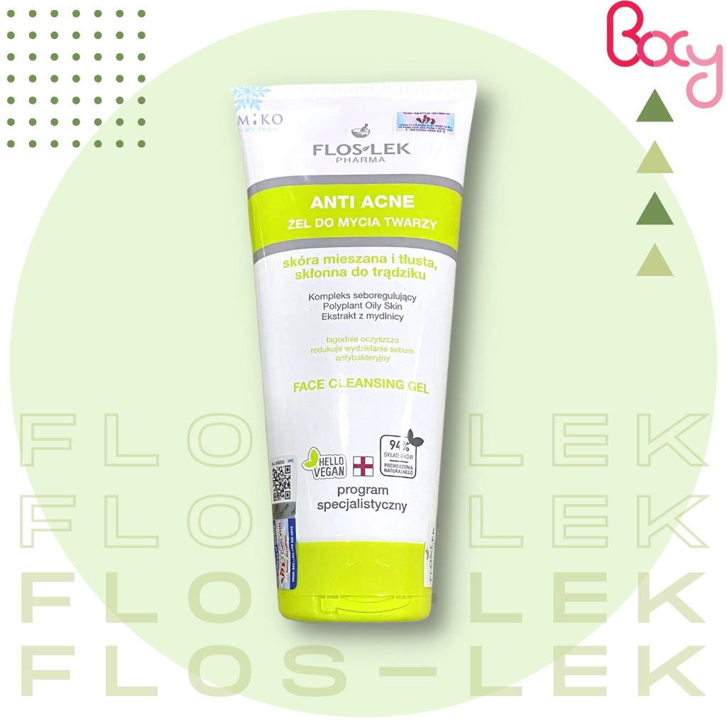 Sữa rửa mặt Floslek cho da dầu mụn Anti Acne Bacterial Face Cleansing Gel 200ml