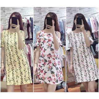 Đầm suông hoa khoét vai thời trang