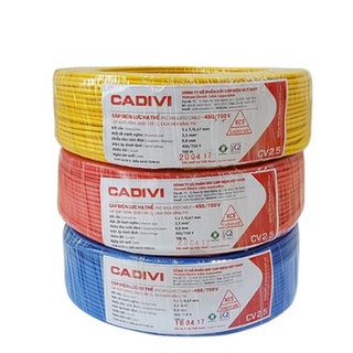Dây cáp điện Cadivi CV 1.5mm2, 2.5mm2, 4.0mm2, 6.0mm2 CVV2x1.5mm2, CVV 3x1.5mm2 cuộn 100 mét (Hỏa tốc...)