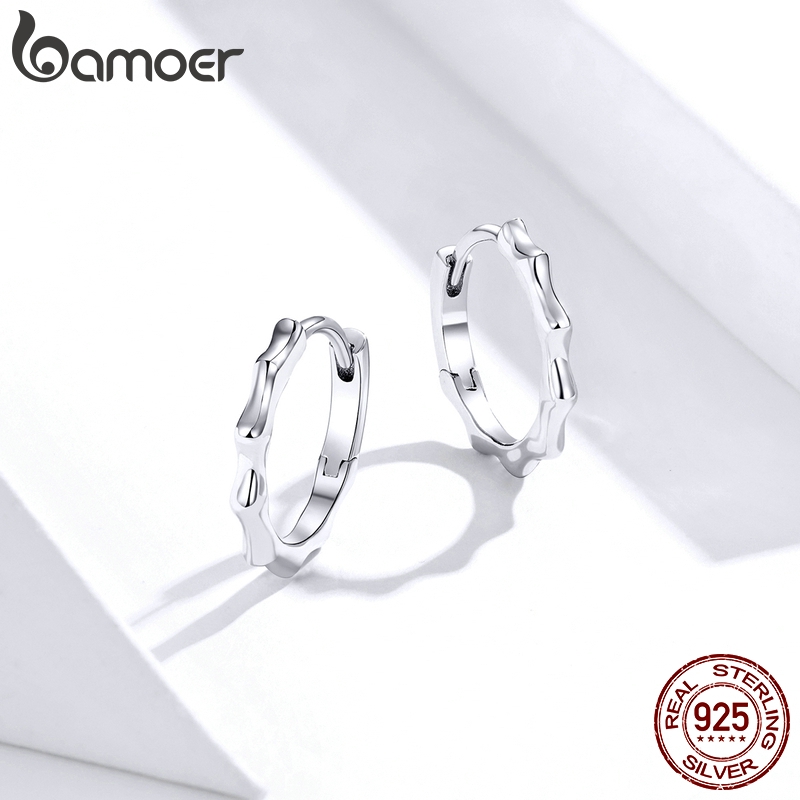 Khuyên Tai Bamoer SCE843 Bằng Bạc 925 Thiết Kế Vòng Tròn Bản Lớn Đơn Giản