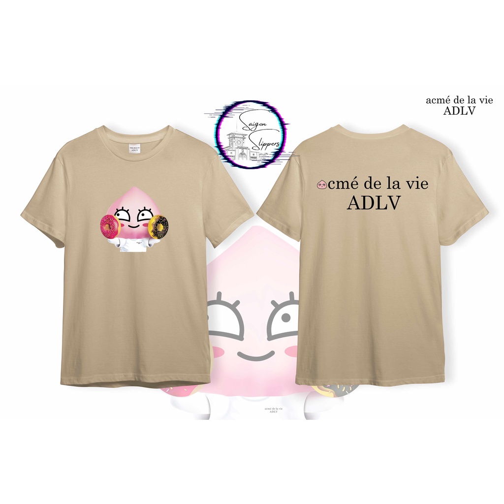 ÁO THUN UNISEX ADLV 067, ÁO THUN ADLV hình trái đào cầm donut BIG SIZE
