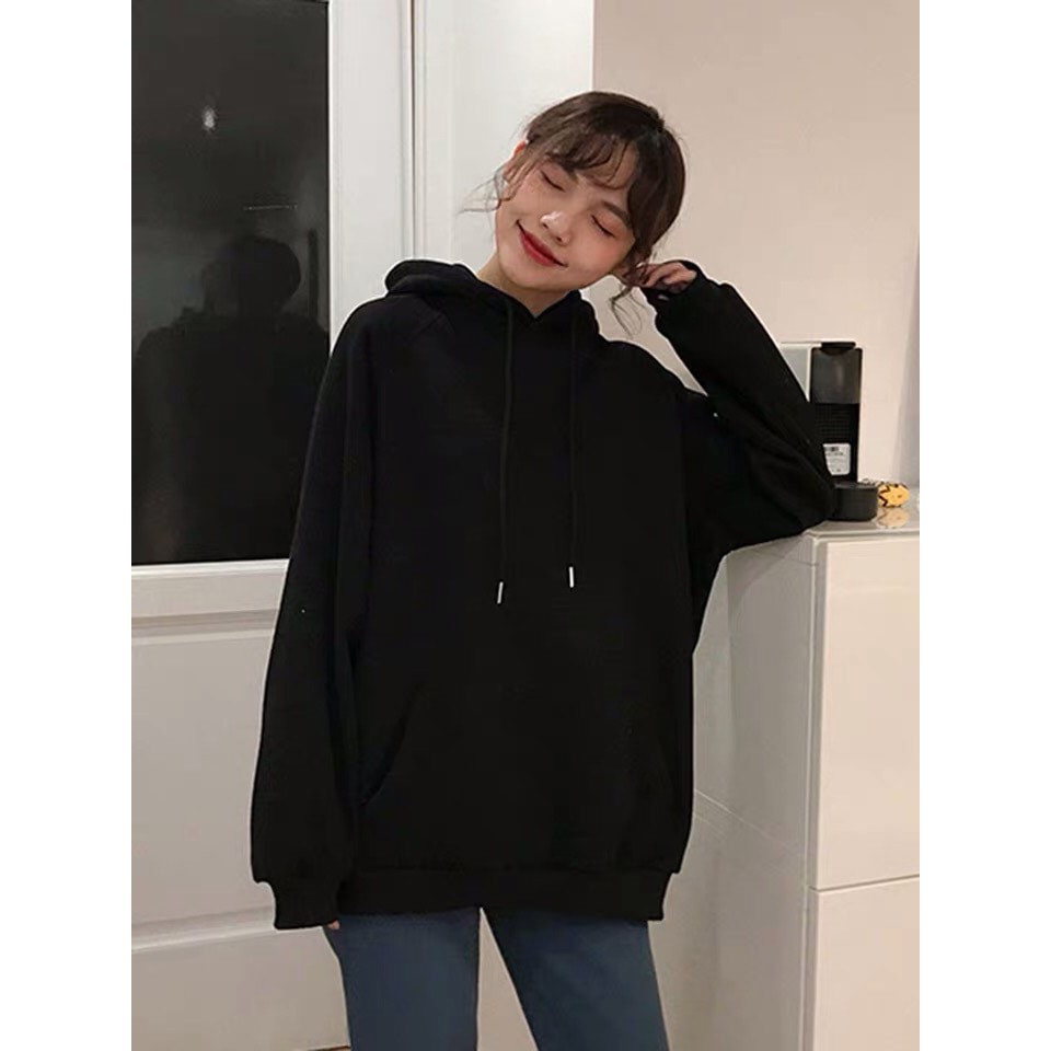 Áo Hoodie Nữ form rộng có mũ trắng đen chất dày kiểu dáng hàn quốc HD101