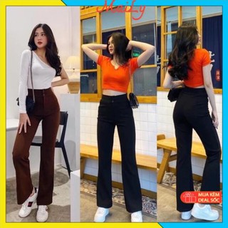 Quần ống loe công sở [HÀNG THIẾT KẾ] Quần loe nữ lưng cao 2 cúc vải tuyết mưa cao cấp lên dáng cực sành điệu