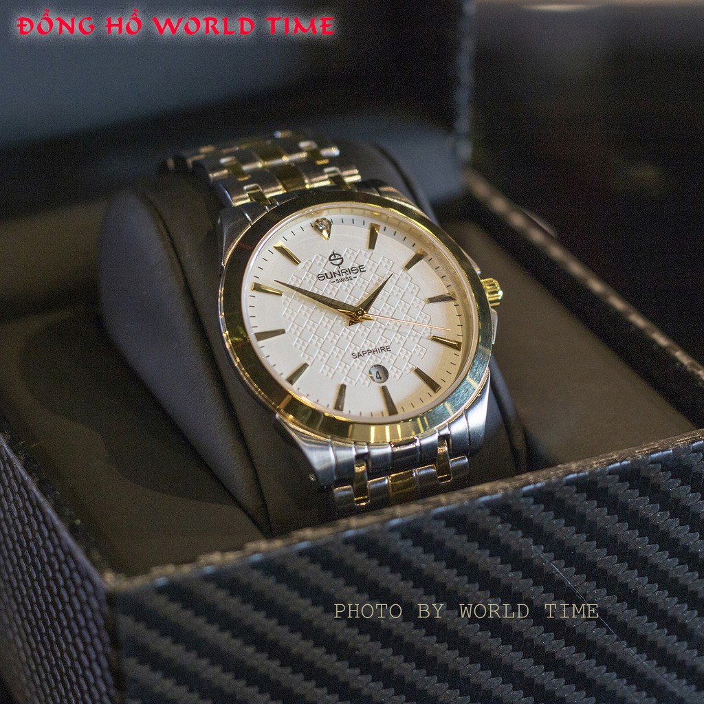 Đồng hồ nam sunrise dây thép DM786swa chính hãng full box  sapphire chống xước , chống nước, bảo hành 3 năm