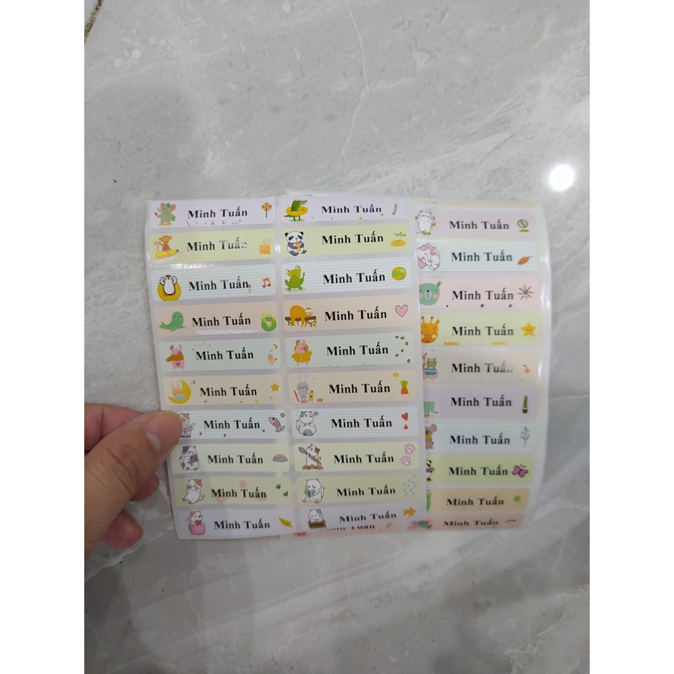 80 tem nhãn tên 2 - Sticker tên theo yêu cầu dán đồ dùng học tập, đồ dùng văn phòng - Minh In