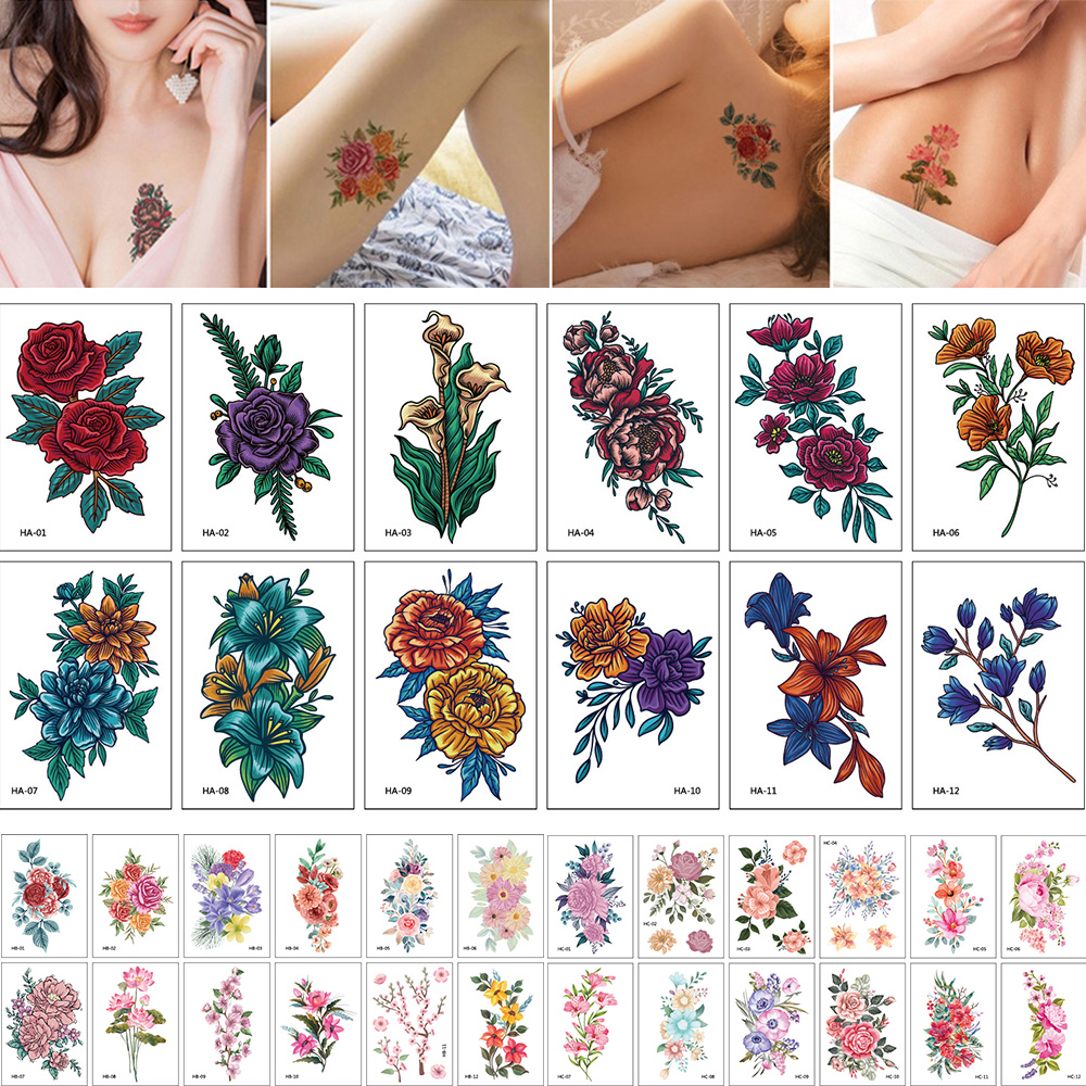 (Hàng Mới Về) Set 12 Miếng Dán Hình Xăm Tạm Thời Chống Nước Nhiều Màu Đẹp Mắt