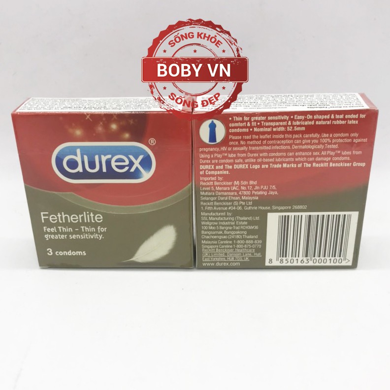 Bao cao su durex Fetherlite - Hộp 3 chiếc