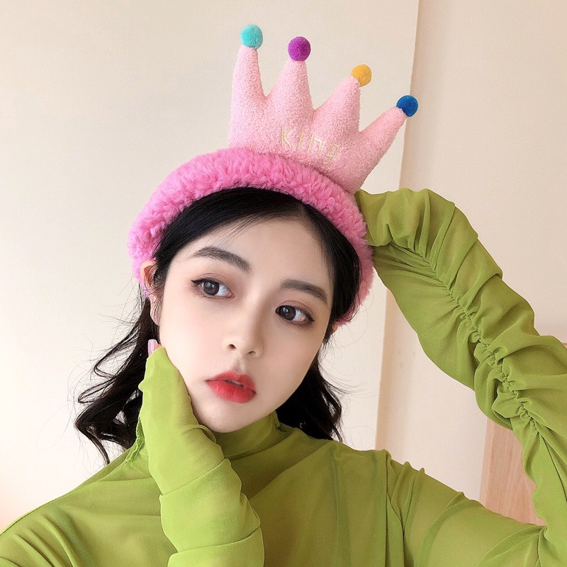 Bờm Cài Tóc Hình Vương Miện King Xinh Xắn Phong Cách Hàn Quốc Cho Nữ Băng Đô Rửa Mặt Vương Miệng Cute Cho Bé