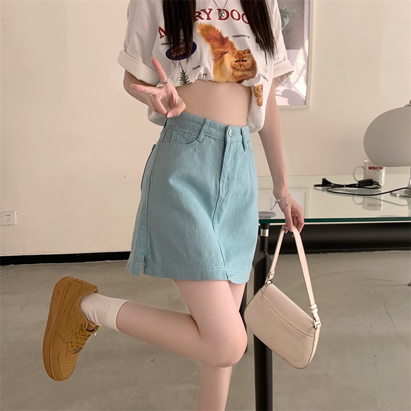 Chân váy jean SUXI dáng ngắn chữ A lưng cao màu trơn thời trang đơn giản dành cho nữ