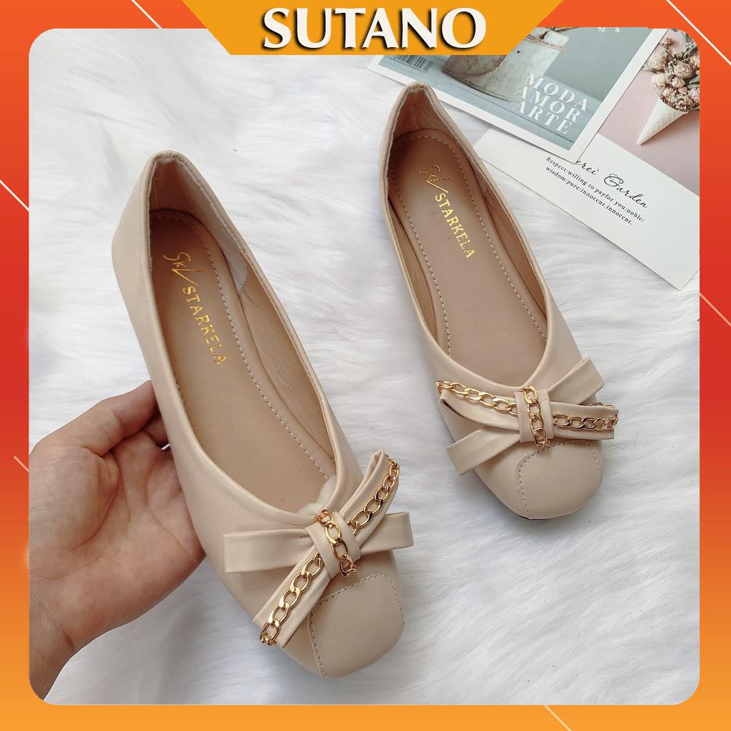 Giàu bệt giày búp bê nữ mũi vuông kèm nơ đính xích xinh xắn B254 | BigBuy360 - bigbuy360.vn