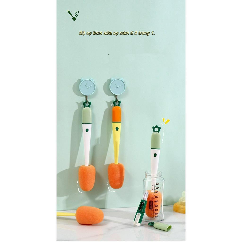 Cọ Rửa Bình Sữa 3 Trong 1 Đa Năng Hình Cà Rốt Cho Bé