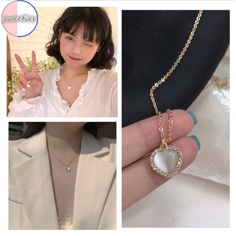 Vòng cổ Mặt Trái Tim Đính Đá Opal Thời Trang Cho Nữ