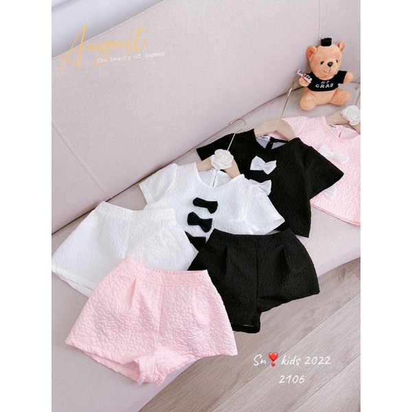 Set quần áo xốp 3 nơ cho bé gái