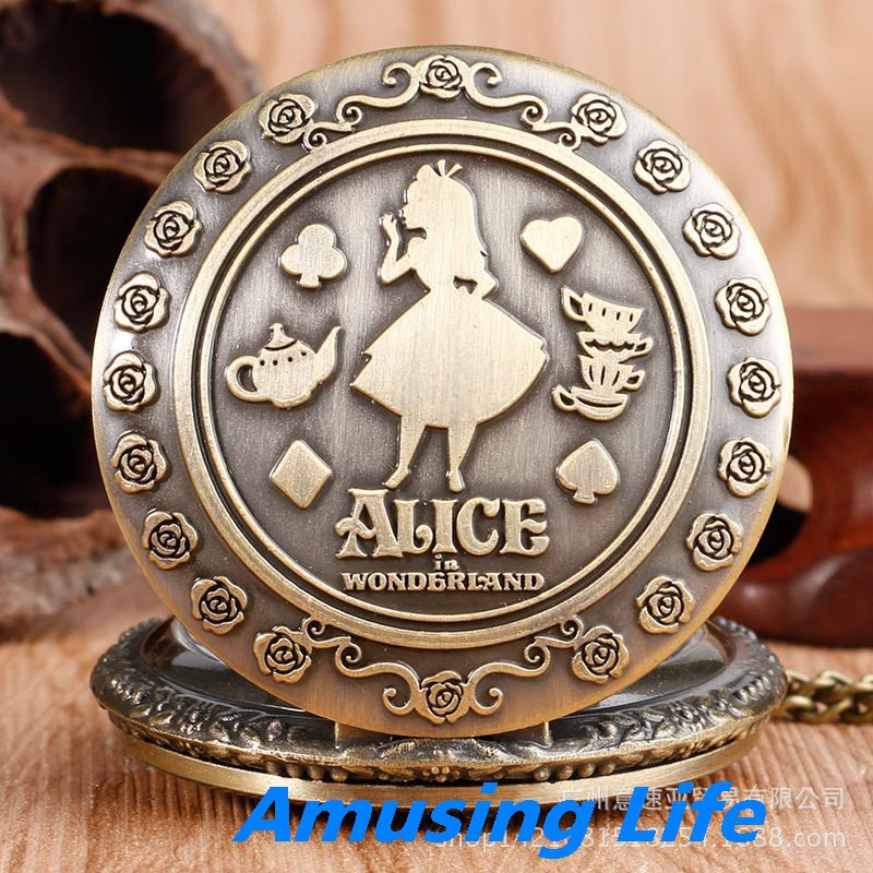 Quartz Pocket Watch Đồng Vintage Cô Gái Alice Hai Mặt Tinh Xảo Khắc Thời Trang Thạch Anh Lớn Đồng Hồ Bỏ Túi Thương Mại N