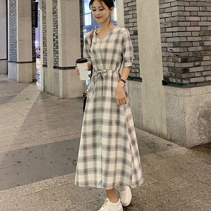 ⭐0412⭐Long skirt French wind bells checkered skirt | BigBuy360 - bigbuy360.vn
