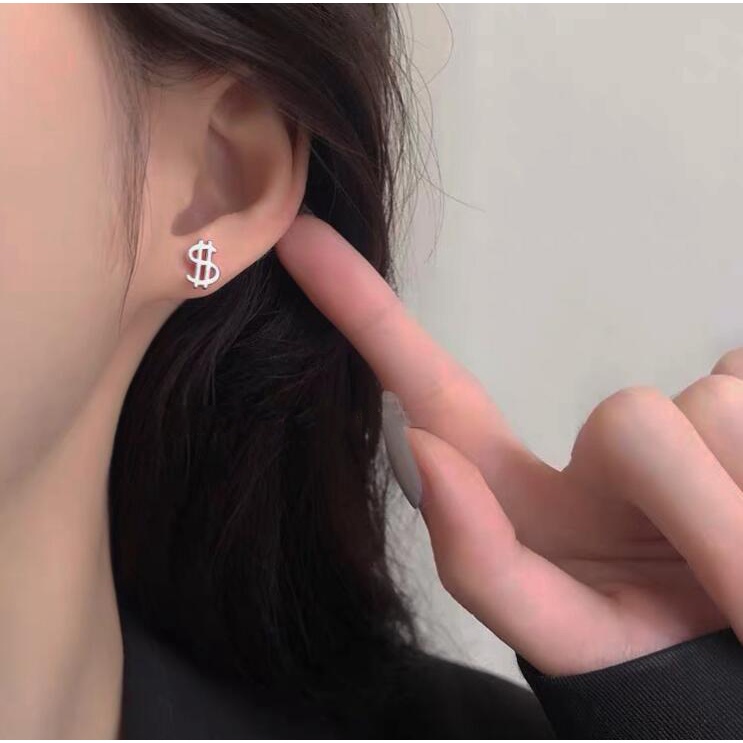 Đôi bông tai bạc S925 hình kí hiệu đô la thời trang cho nữ