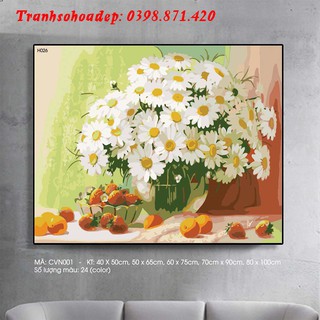 Tranh Sơn Dầu Số Hóa Hoa Trang Trí Nhiều Màu Sắc Đã Căng Khung Sẵn