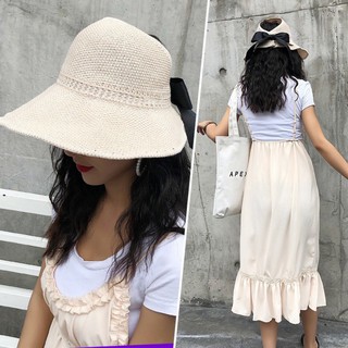 Mũ cói, nón cói mềm hở chóp nơ sau siêu xinh