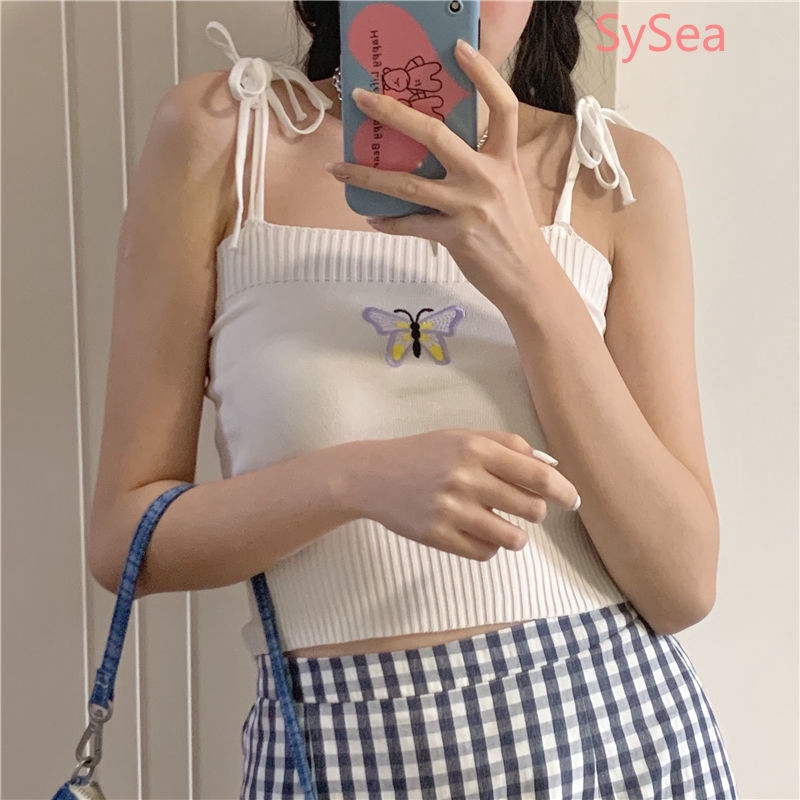 Áo Lửng Hai Dây Thêu Họa Tiết Hoa Quyến Rũ Dành Cho Nữ