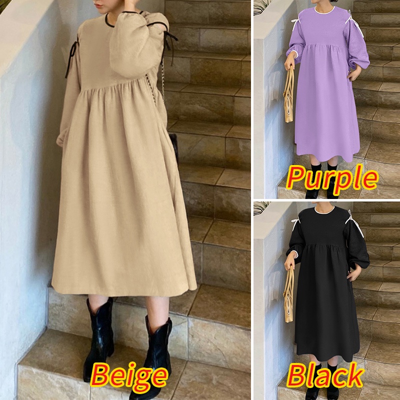 Đầm Zanzea tay dài có túi thời trang vintage cho nữ