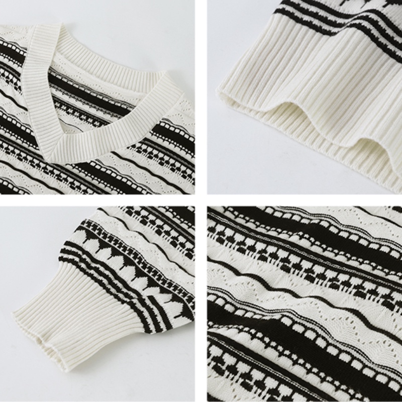 Áo Sweater dáng rộng họa tiết kẻ sọc thiết kế mới thời trang mùa thu đông theo phong cách hàn quốc dành cho nữ