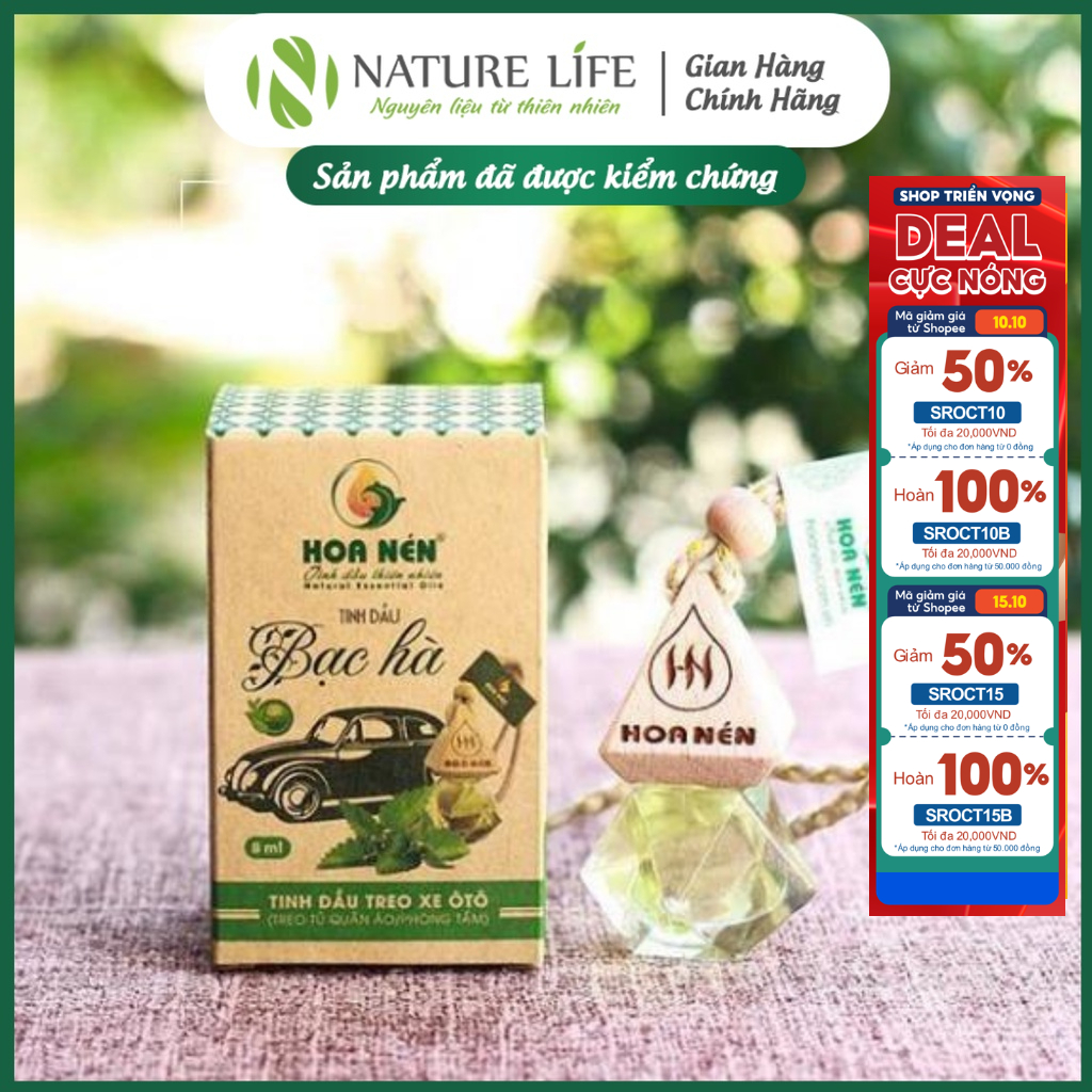 Tinh dầu treo xe oto xe hơi treo tủ quần áo treo điều hòa quế, bạc hà ,sả nguyên chất Hoa Nén 10ml-khử mùi hiệu quả