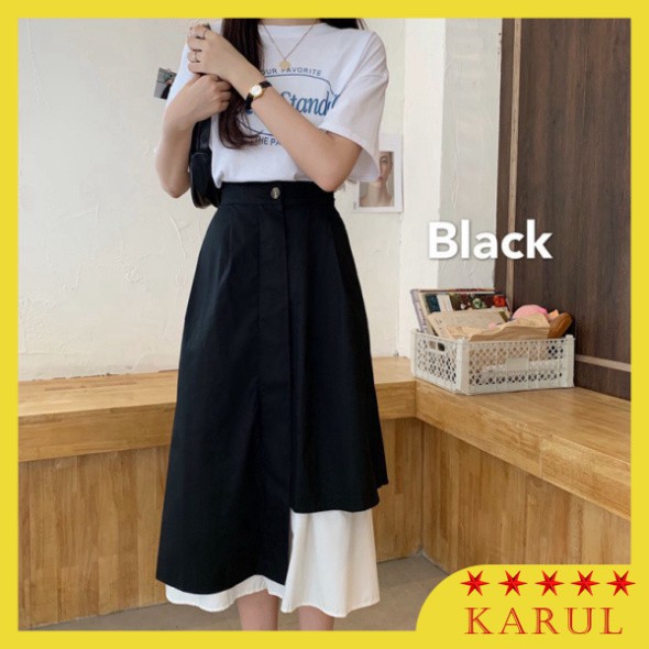 Chân váy dài ulzzang xòe vạt lệch phối đen trắng-Chân váy xoè vạt lệch tầng phong cách hàn quốc | BigBuy360 - bigbuy360.vn