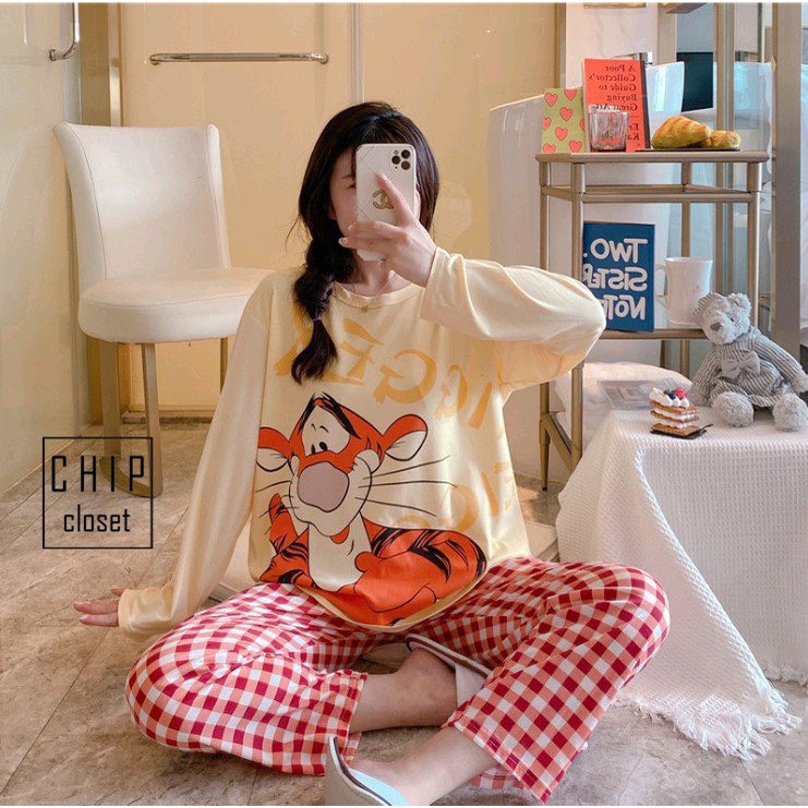 Đồ Bộ Thun Tay Dài Quảng Châu - Pijama Quần Dài - Đồ Mặc Ở Nhà Họa Tiết Hoạt Hình Dễ Thương TQ002 | BigBuy360 - bigbuy360.vn