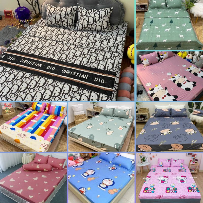 Bộ ga gối bò sữa cottong poly đủ kích thước m6 m8 hn