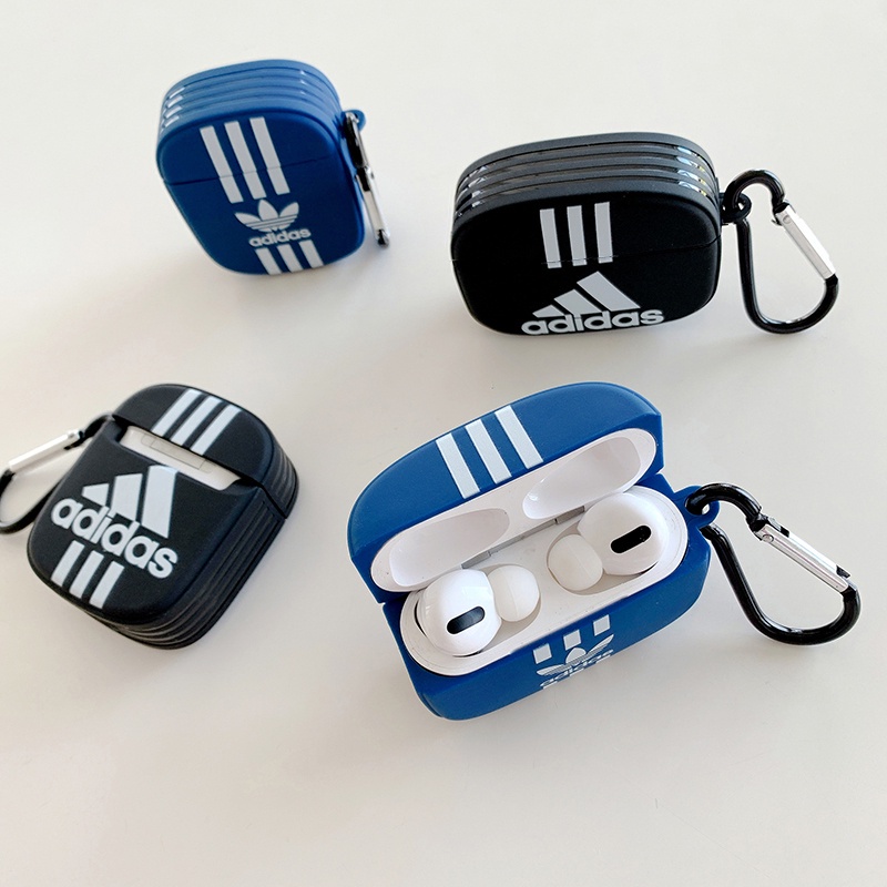 Vỏ bảo vệ hộp sạc tai nghe Airpods 1 2 3 Pro Bluetooth không dây chất liệu silicon in logo Adidas kèm móc khóa