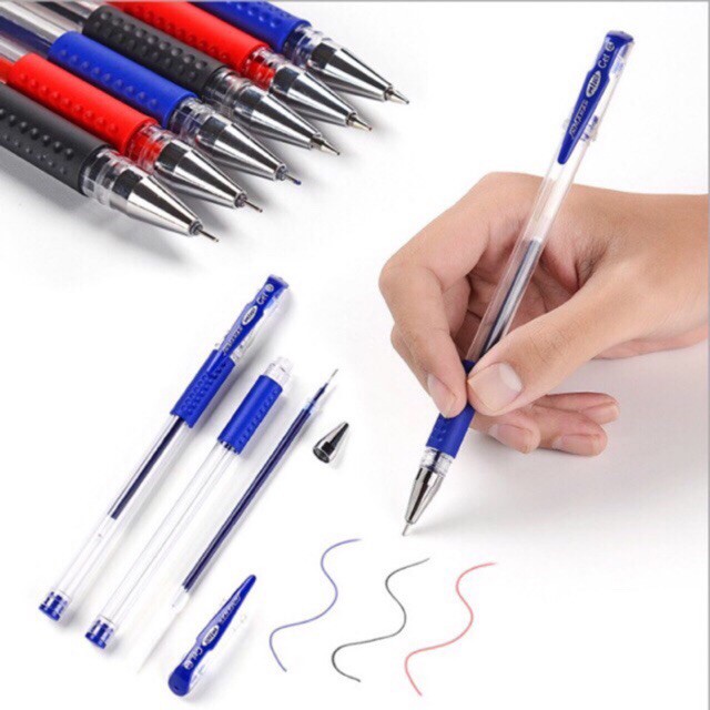 sỉ combo sét 100 (hoặc 50) bút bi nước màu  xanh, đen ,đỏ tím - hàng chuẩn đẹp - k lem mực