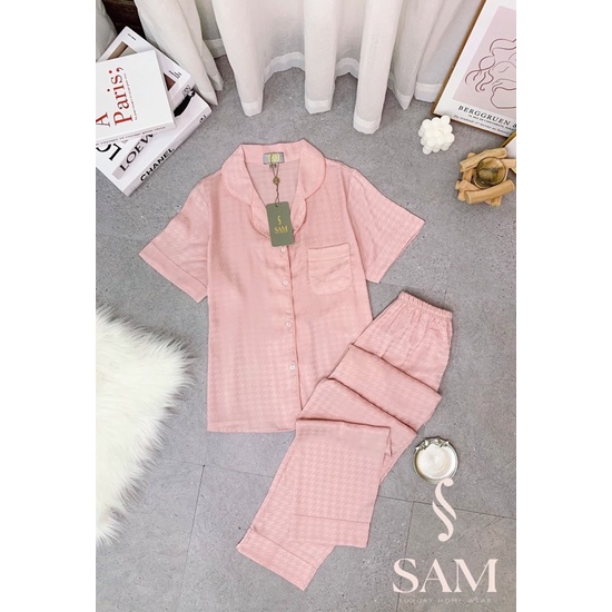 Bộ ngủ Pijama sam lụa ngắn tay cao cấp SAM - choco - lụa vân gỗ tô châu siêu đẹp và bền