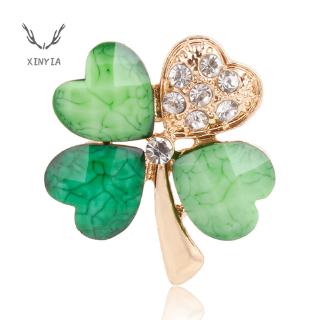 Ghim Cài Áo Hình Cỏ 4 Lá Đính Đá Màu Xanh Lục XY1