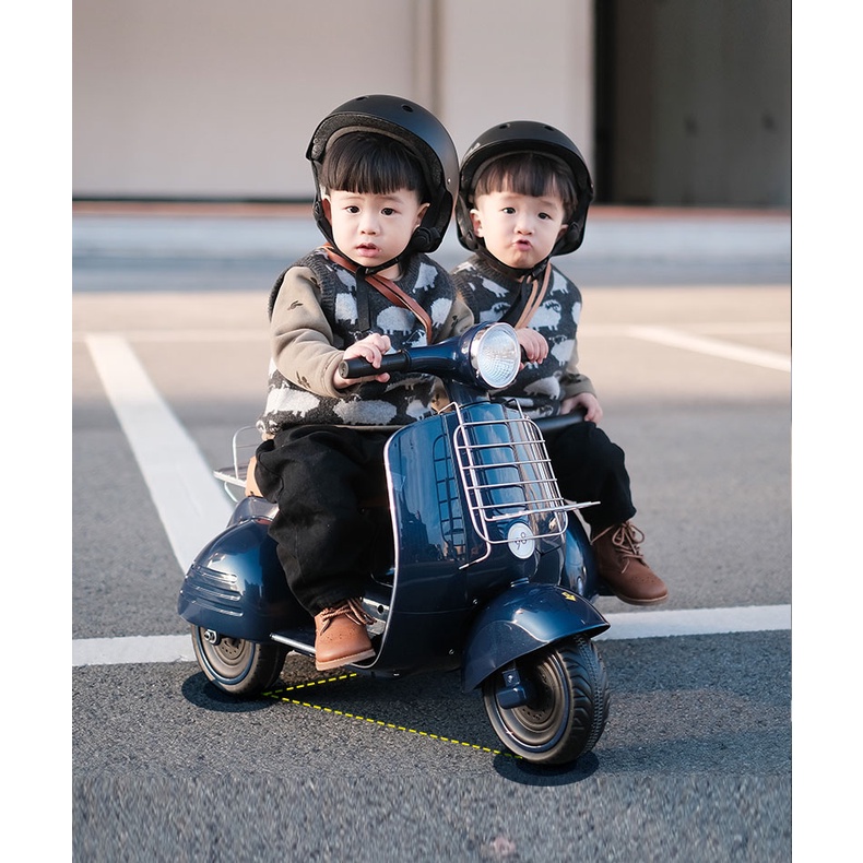 Xe Máy Điện đôi Vespa Cho Bé Từ 2-8 Tuổi - Xe Điện Trẻ Em Sidecar Ngồi Được 2 Bé