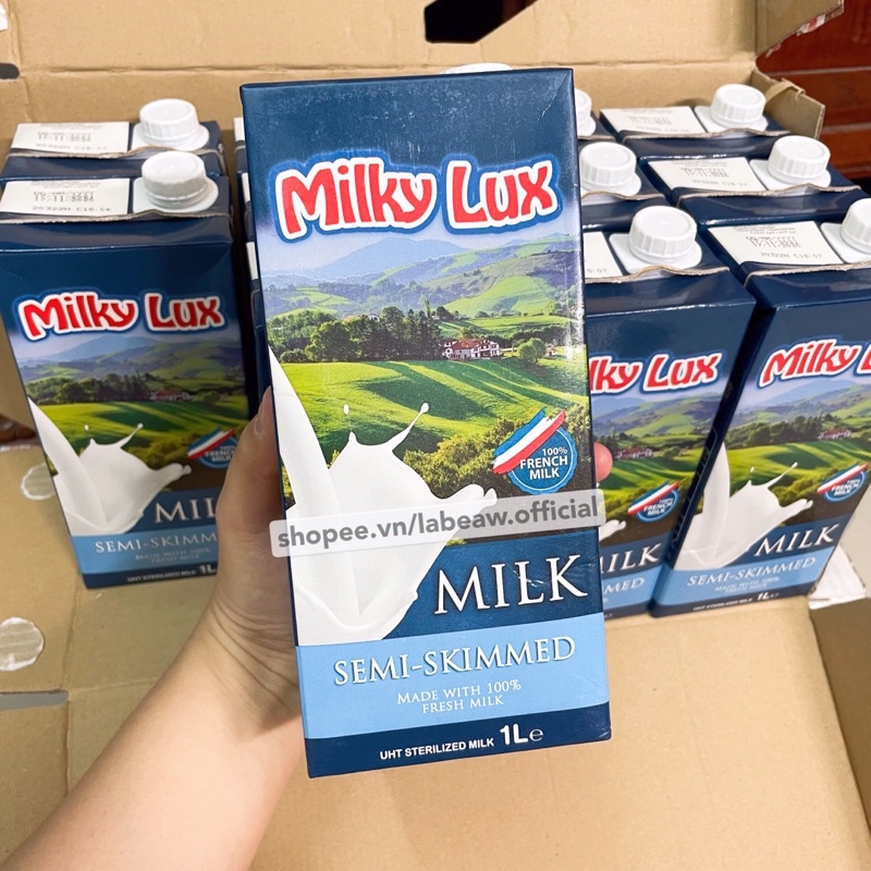 COMBO 3 HỘP Sữa tươi không đường ÍT BÉO 1.5% MILKY LUX 1L tiệt trùng nhập khẩu Pháp có tem phụ