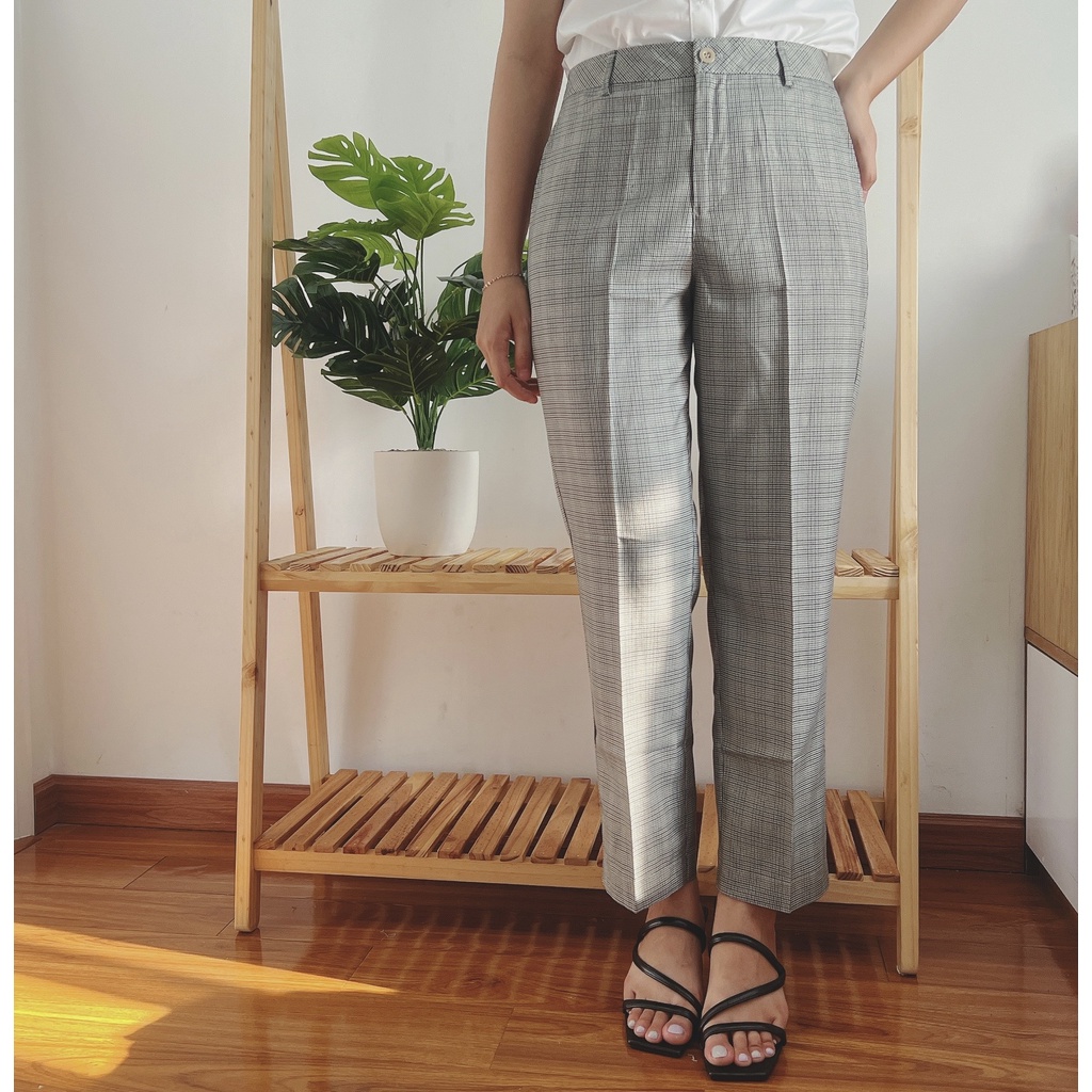 Quần Tây Nữ caro ống đứng dập ly Ghp-Garment