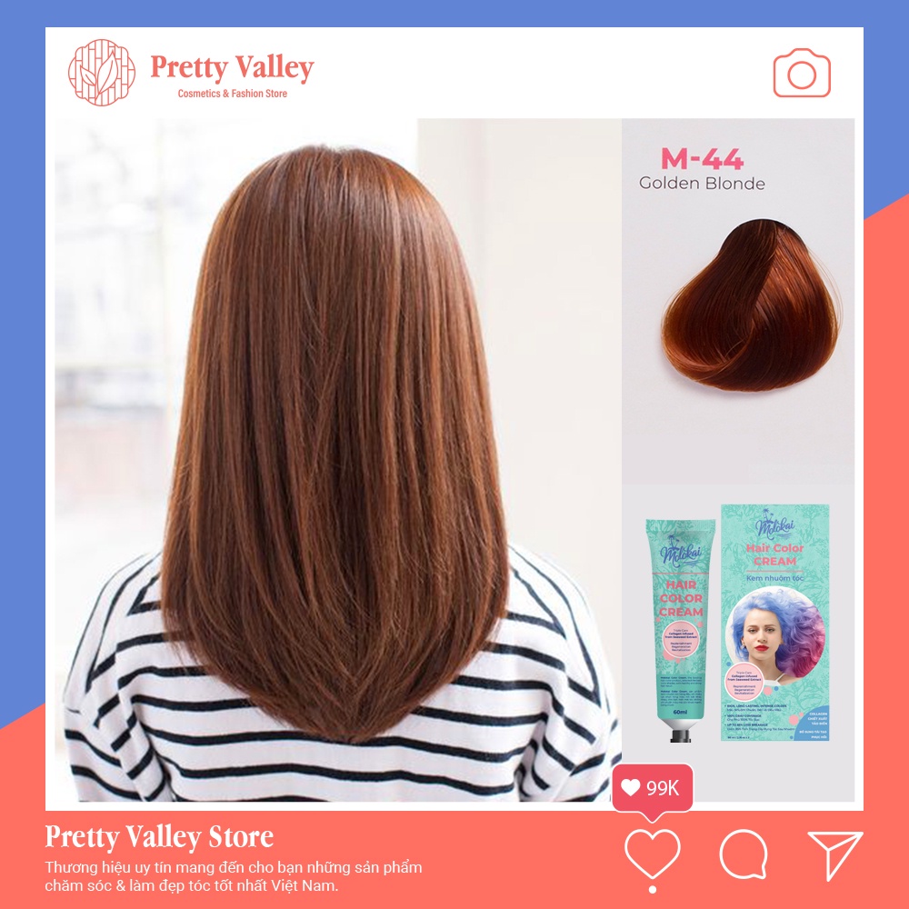 Kem nhuộm tóc màu nâu vàng MOLOKAI, kem nhuộm tóc siêu dưỡng phủ bạc chứa collagen tảo biển - Pretty Valley Store