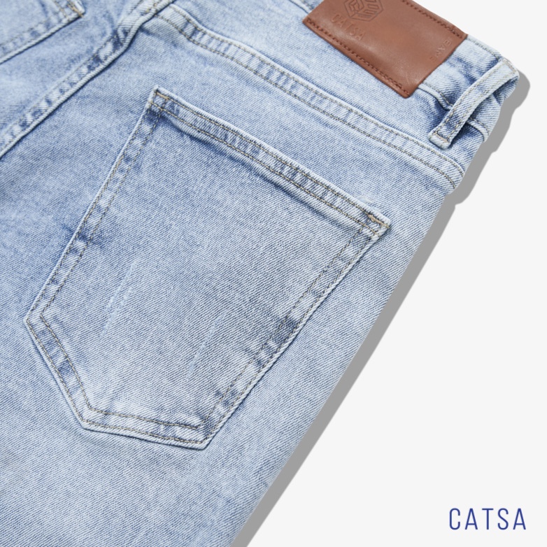 Quần jeans nam xanh trơn cao cấp CATSA form slimfit thoải mái vận động, đường may tỉ mỉ QDL143