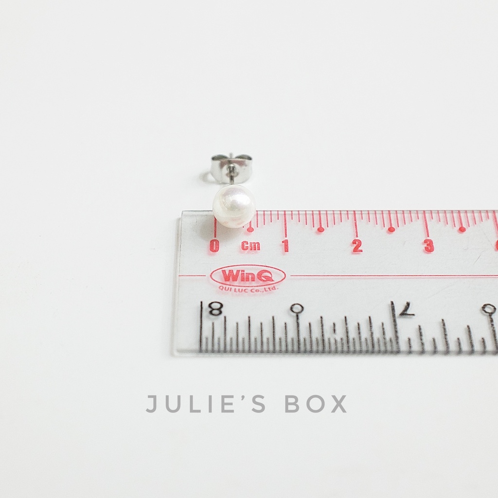 [1 Cặp] Khuyên Tai Nam Nữ Hình Ngọc Trai Đuôi Gài Đeo Trái Tai Đuôi Gài Unisex Titan Thép Y Tế Bông Tai Nữ Julies Box