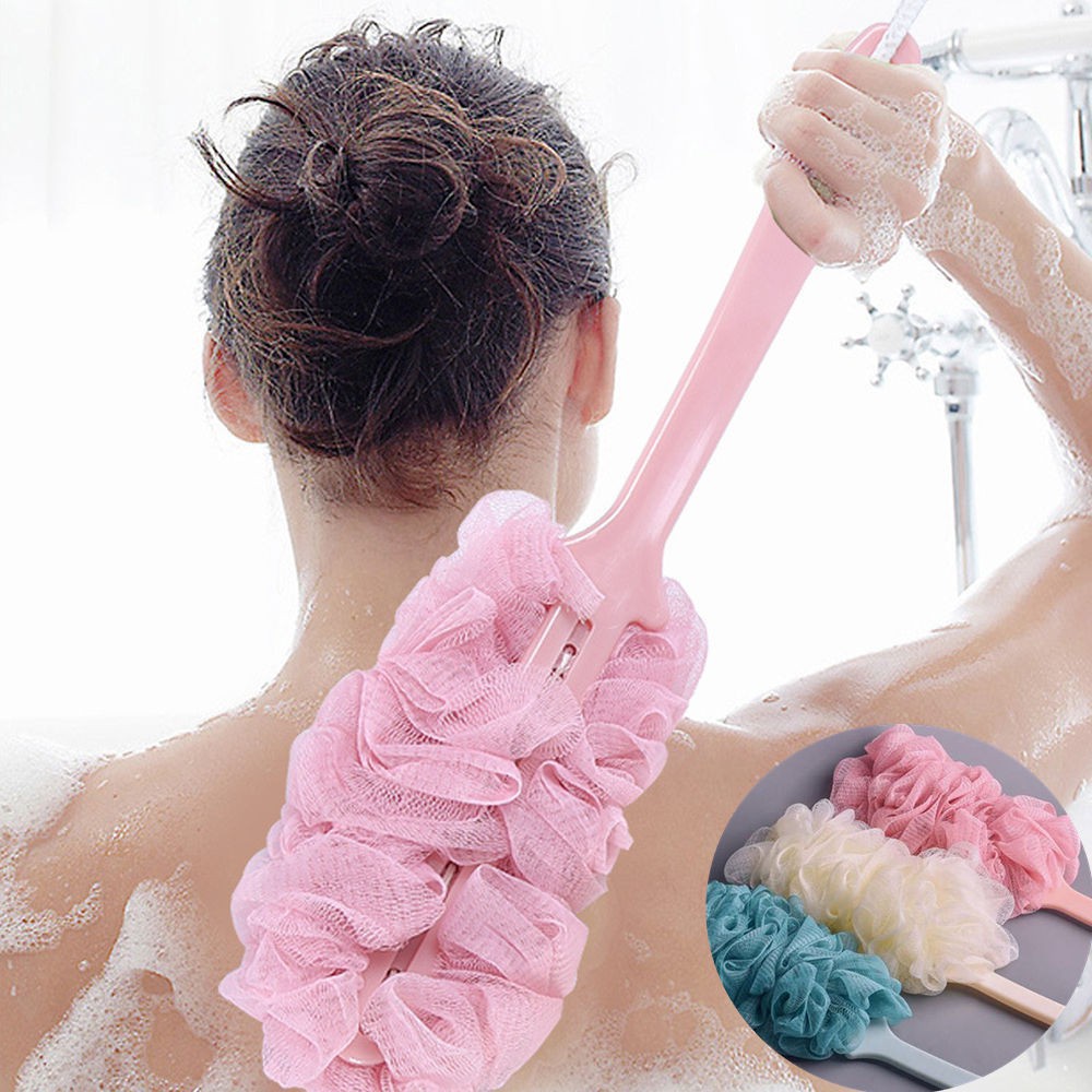 Soft Long Handle Hanging Mesh Back Body Bath Shower Scrubber Brush Sponge