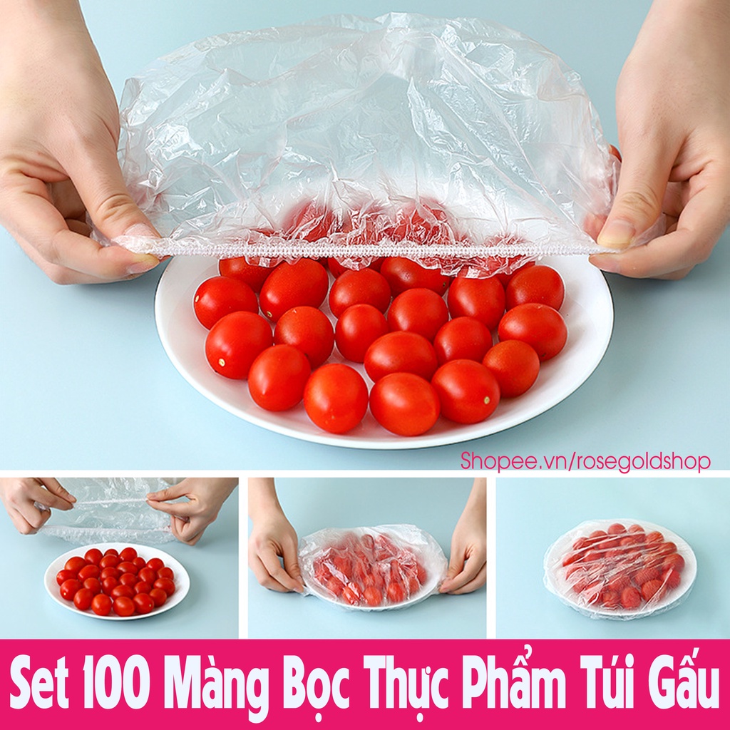 Set 100 Màng Bọc Thực Phẩm Túi Gấu Có Chun Co Giãn Tái Sử Dụng