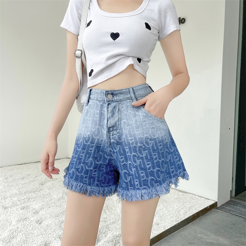 Quần Short Lưng Cao Ống Rộng Màu Gradient Phong Cách Retro Thời Trang Cho Nữ