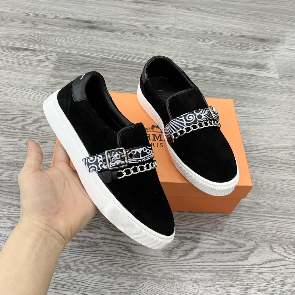 Giày Slipon Amiri Nhung Vạch Da Xích Siêu Chất GS22P