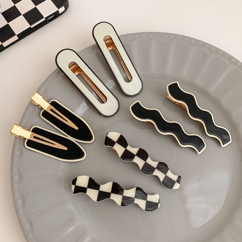 Kẹp tóc in họa tiết caro thời trang cổ điển