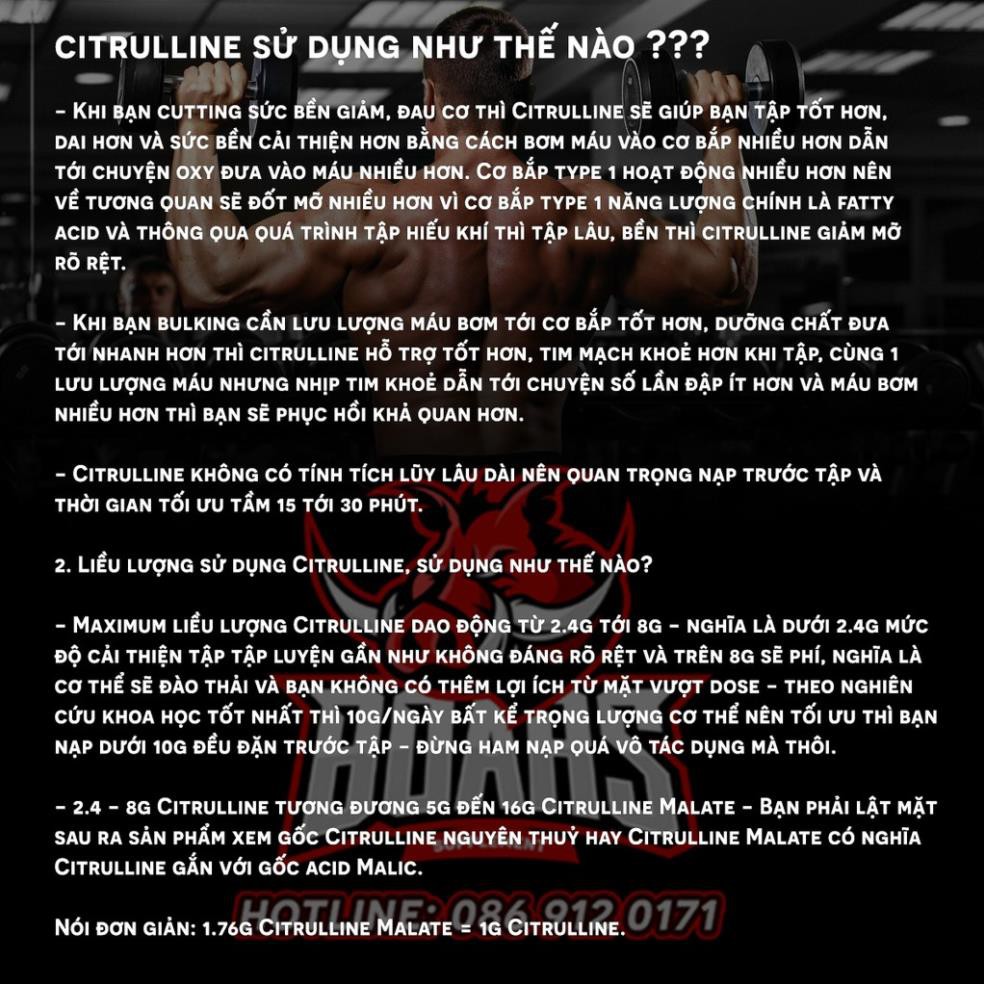 CITRULLINE BƠM MÁU, TĂNG SỨC MẠNH CƠ BẮP TRƯỚC KHI TẬP CỦA HÃNG OSTROVIT