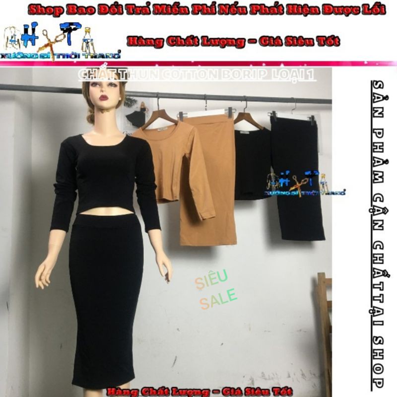 Set Váy Nữ Áo Croptop Mẫu Trơn Tay Dài Ôm Body Siêu Tôn Dáng - Hàng Có Sẵn | BigBuy360 - bigbuy360.vn
